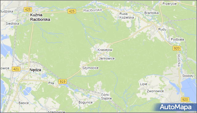 mapa Jankowice gmina Kuźnia Raciborska, Jankowice gmina Kuźnia Raciborska na mapie Targeo