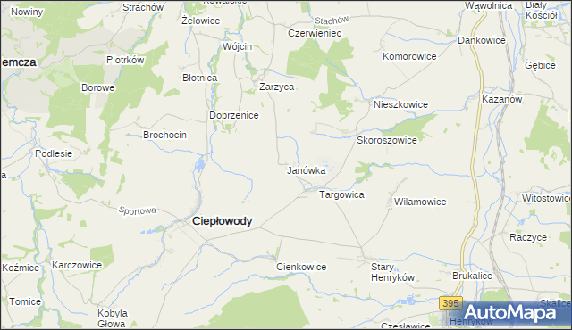 mapa Janówka gmina Ciepłowody, Janówka gmina Ciepłowody na mapie Targeo