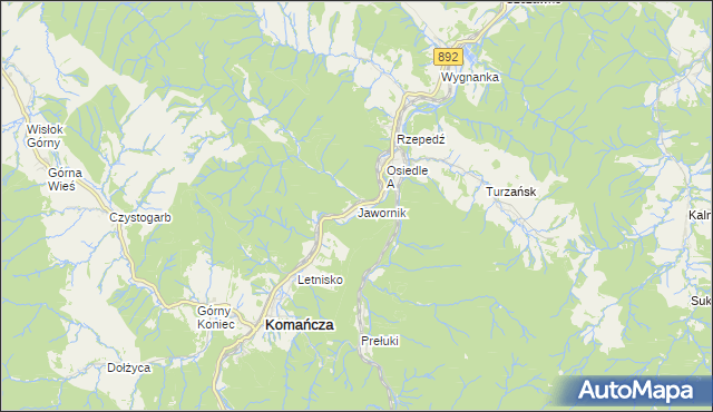 mapa Jawornik gmina Komańcza, Jawornik gmina Komańcza na mapie Targeo