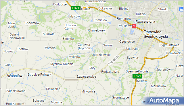 mapa Jędrzejowice gmina Bodzechów, Jędrzejowice gmina Bodzechów na mapie Targeo