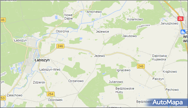 mapa Jeżewo gmina Łabiszyn, Jeżewo gmina Łabiszyn na mapie Targeo