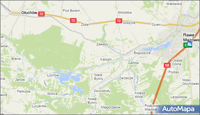 mapa Kaliszki gmina Rawa Mazowiecka, Kaliszki gmina Rawa Mazowiecka na mapie Targeo