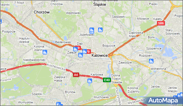 mapa Katowic, Katowice na mapie Targeo