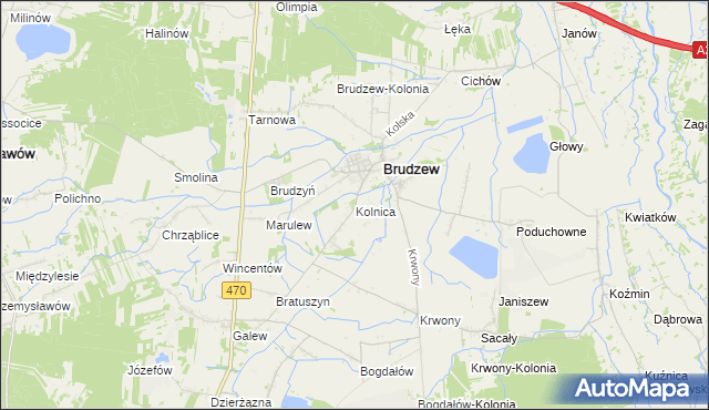 mapa Kolnica gmina Brudzew, Kolnica gmina Brudzew na mapie Targeo
