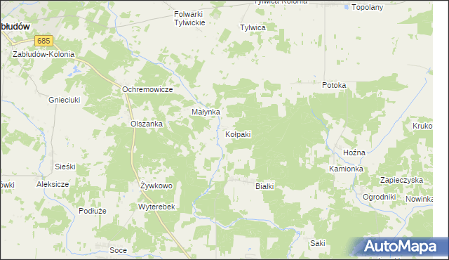 mapa Kołpaki gmina Zabłudów, Kołpaki gmina Zabłudów na mapie Targeo
