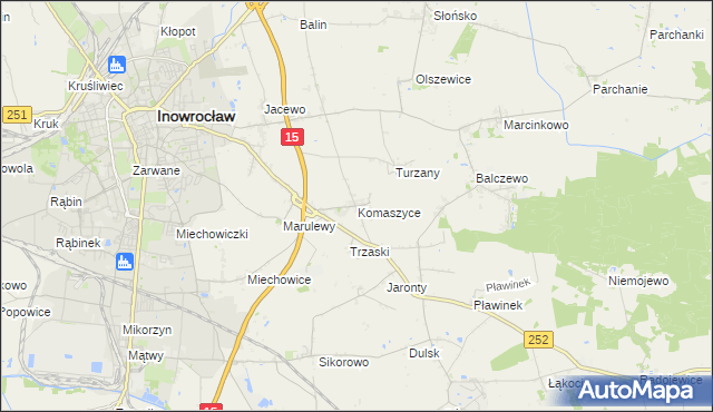 mapa Komaszyce gmina Inowrocław, Komaszyce gmina Inowrocław na mapie Targeo