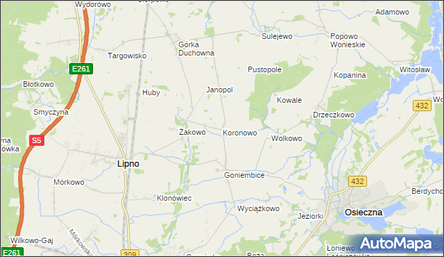 mapa Koronowo gmina Lipno, Koronowo gmina Lipno na mapie Targeo