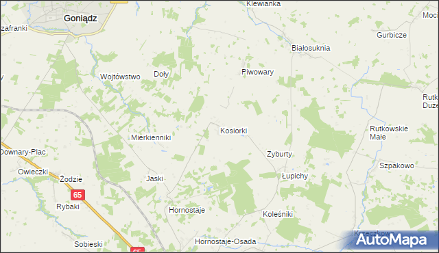 mapa Kosiorki gmina Mońki, Kosiorki gmina Mońki na mapie Targeo