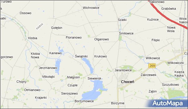 mapa Krukowo gmina Choceń, Krukowo gmina Choceń na mapie Targeo