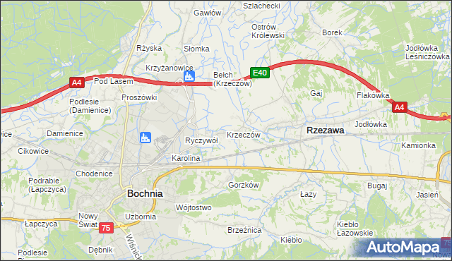 mapa Krzeczów gmina Rzezawa, Krzeczów gmina Rzezawa na mapie Targeo