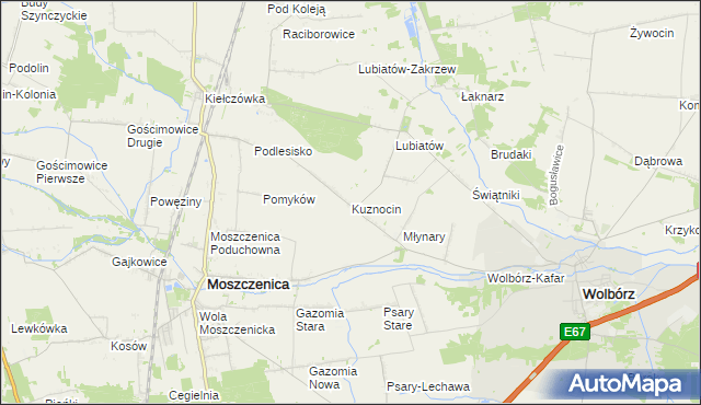 mapa Kuznocin gmina Wolbórz, Kuznocin gmina Wolbórz na mapie Targeo