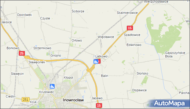 mapa Latkowo gmina Inowrocław, Latkowo gmina Inowrocław na mapie Targeo