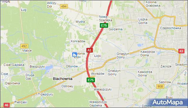 mapa Łojki gmina Blachownia, Łojki gmina Blachownia na mapie Targeo