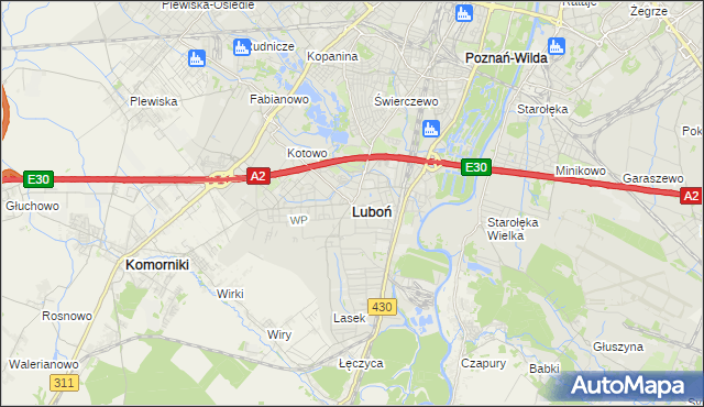 mapa Luboń powiat poznański, Luboń powiat poznański na mapie Targeo