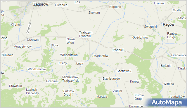 mapa Mariantów gmina Zagórów, Mariantów gmina Zagórów na mapie Targeo