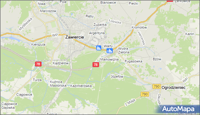 mapa Markowizna gmina Ogrodzieniec, Markowizna gmina Ogrodzieniec na mapie Targeo