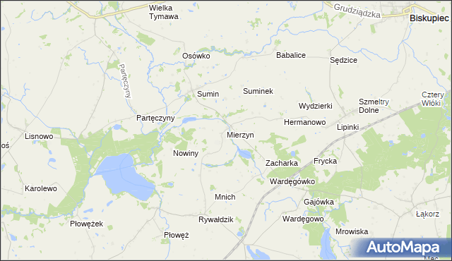 mapa Mierzyn gmina Biskupiec, Mierzyn gmina Biskupiec na mapie Targeo