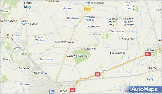 mapa Mikołajówek gmina Koło, Mikołajówek gmina Koło na mapie Targeo