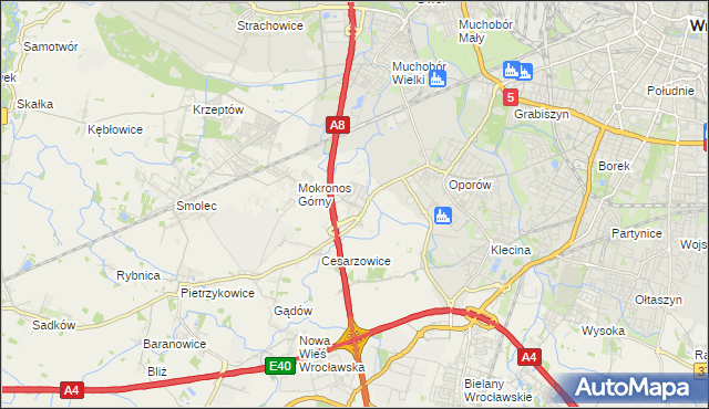 mapa Mokronos Dolny, Mokronos Dolny na mapie Targeo