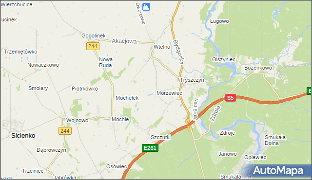 mapa Morzewiec, Morzewiec na mapie Targeo