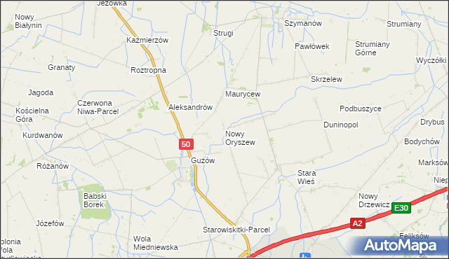 mapa Nowy Oryszew, Nowy Oryszew na mapie Targeo