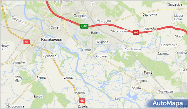 mapa Obrowiec gmina Gogolin, Obrowiec gmina Gogolin na mapie Targeo