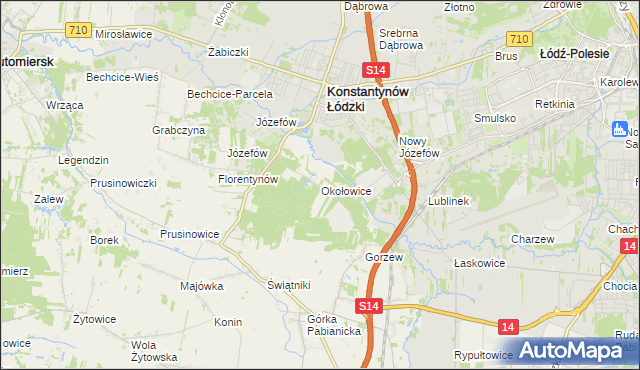 mapa Okołowice gmina Pabianice, Okołowice gmina Pabianice na mapie Targeo