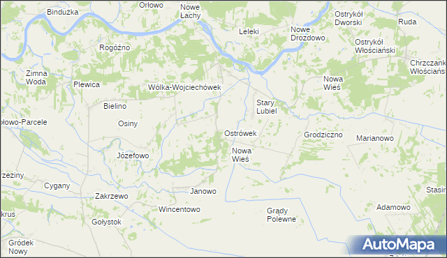 mapa Ostrówek gmina Rząśnik, Ostrówek gmina Rząśnik na mapie Targeo