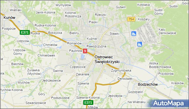 mapa Ostrowiec Świętokrzyski, Ostrowiec Świętokrzyski na mapie Targeo