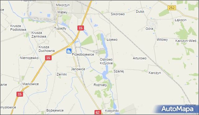 mapa Ostrowo Krzyckie, Ostrowo Krzyckie na mapie Targeo