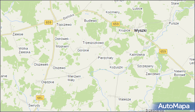 mapa Pierzchały gmina Wyszki, Pierzchały gmina Wyszki na mapie Targeo