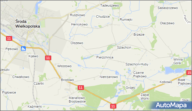 mapa Pierzchnica gmina Środa Wielkopolska, Pierzchnica gmina Środa Wielkopolska na mapie Targeo