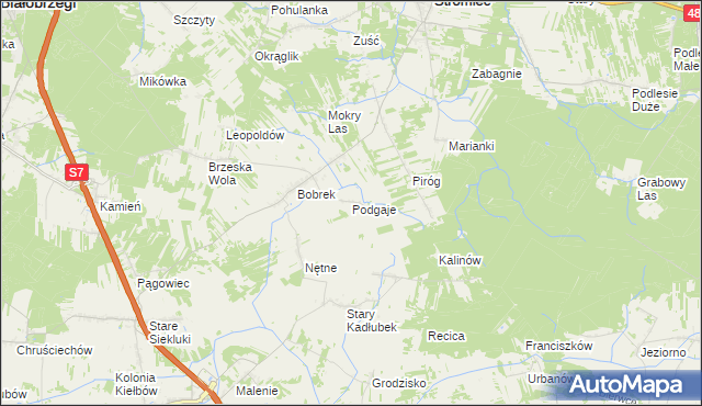 mapa Podgaje gmina Stromiec, Podgaje gmina Stromiec na mapie Targeo