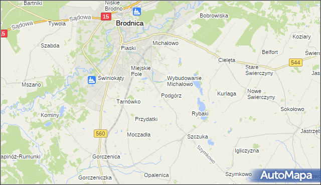 mapa Podgórz gmina Brodnica, Podgórz gmina Brodnica na mapie Targeo