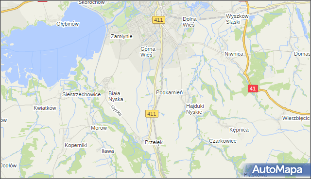 mapa Podkamień gmina Nysa, Podkamień gmina Nysa na mapie Targeo