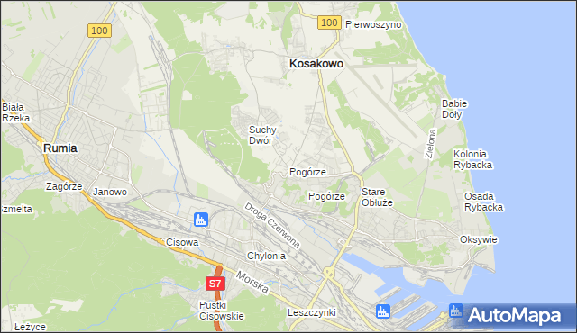 mapa Pogórze gmina Kosakowo, Pogórze gmina Kosakowo na mapie Targeo