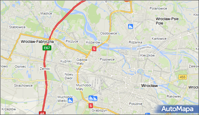 mapa Popowice gmina Wrocław, Popowice gmina Wrocław na mapie Targeo