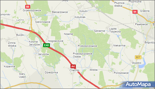 mapa Proboszczowice gmina Toszek, Proboszczowice gmina Toszek na mapie Targeo