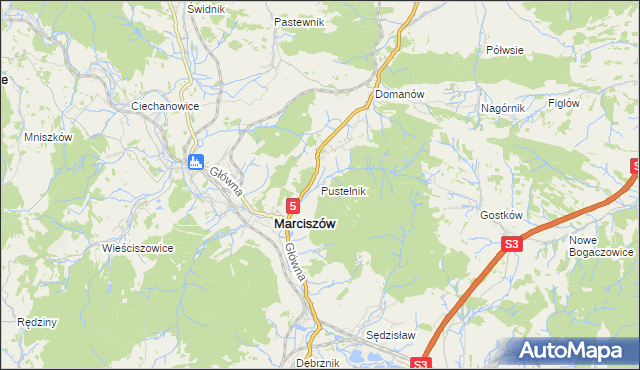 mapa Pustelnik gmina Marciszów, Pustelnik gmina Marciszów na mapie Targeo