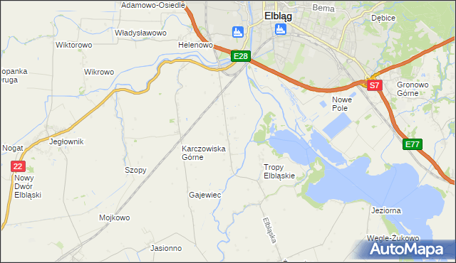 mapa Raczki Elbląskie, Raczki Elbląskie na mapie Targeo