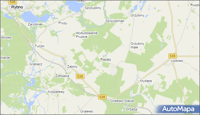 mapa Rapaty gmina Rybno, Rapaty gmina Rybno na mapie Targeo