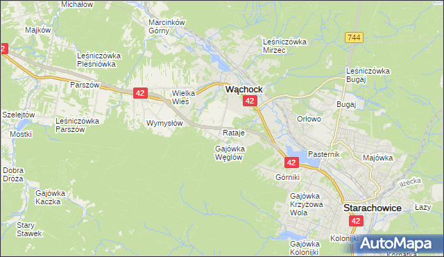 mapa Rataje gmina Wąchock, Rataje gmina Wąchock na mapie Targeo