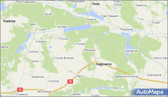 mapa Rejowiec gmina Nagłowice, Rejowiec gmina Nagłowice na mapie Targeo