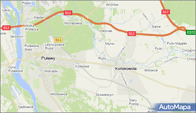 mapa Rudy gmina Końskowola, Rudy gmina Końskowola na mapie Targeo
