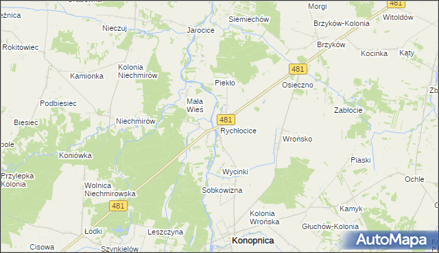 mapa Rychłocice, Rychłocice na mapie Targeo