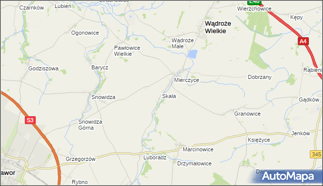 mapa Skała gmina Wądroże Wielkie, Skała gmina Wądroże Wielkie na mapie Targeo