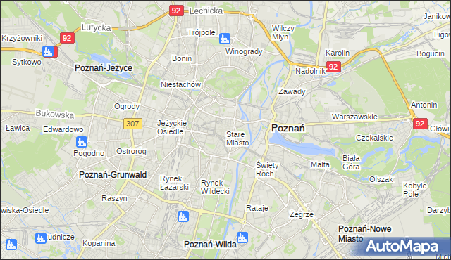 mapa Stare Miasto gmina Poznań, Stare Miasto gmina Poznań na mapie Targeo