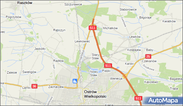 mapa Stary Staw gmina Ostrów Wielkopolski, Stary Staw gmina Ostrów Wielkopolski na mapie Targeo