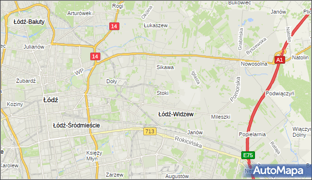 mapa Stoki gmina Łódź, Stoki gmina Łódź na mapie Targeo