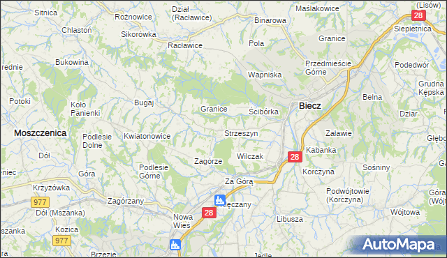 mapa Strzeszyn gmina Biecz, Strzeszyn gmina Biecz na mapie Targeo